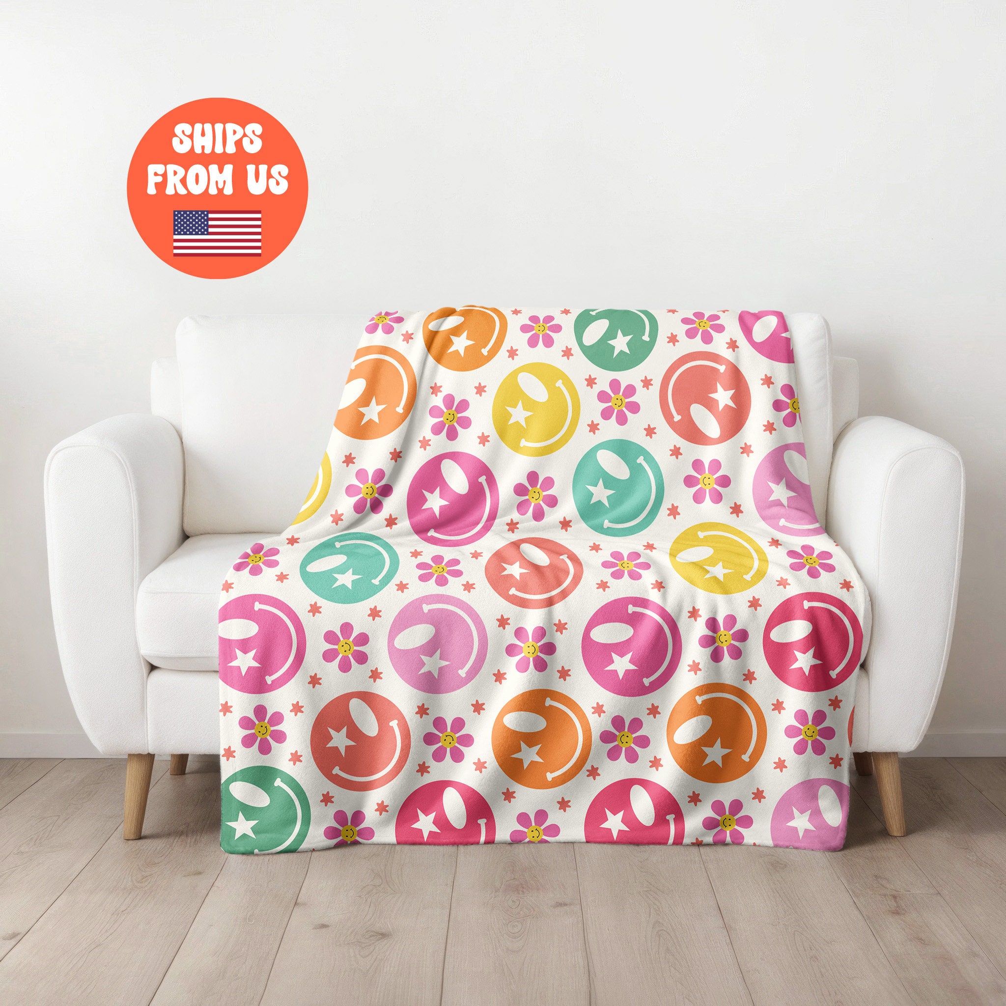 Smiley Face Plush Blanket, Minky Blanket, Smiley Face Bolt Blanket ...