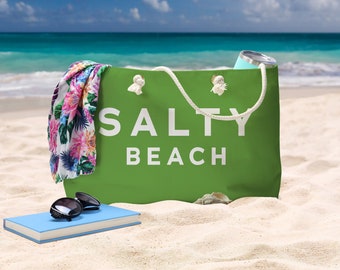 Salty Beach Tote Bag | Large Tote Bag | Green Beach Bag | Stylish Beach Bag | Modern Tote Bag | Beach Essentials