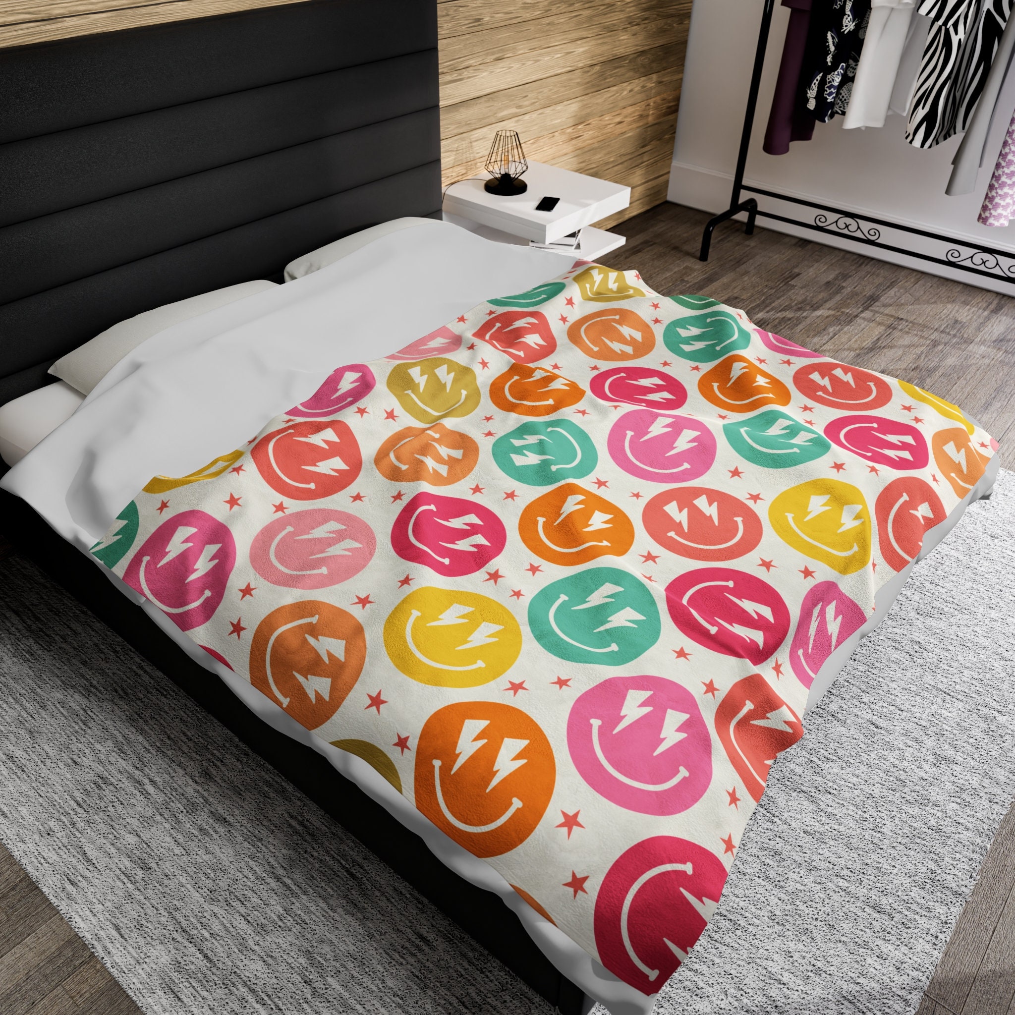 Smiley Face Plush Blanket, Minky Blanket, Smiley Face Bolt Blanket ...
