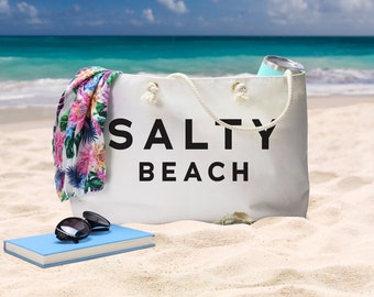 Salty Beach Tote Bag | Large Tote Bag | White Beach Bag | Stylish Beach Bag | Modern Tote Bag | Beach Essentials