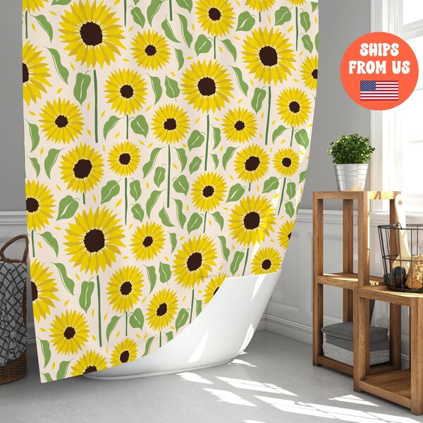 Pattern Print Sunflower Cartoon Bathroom Shower Curtain main image 1