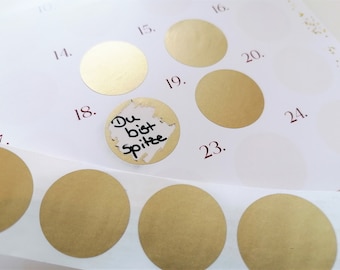 Rubbelaufkleber, Rubbeletiketten gold, 25x, 2,5 cm, scratch off sticker, Rubbellos, Rubbelkarte, Rubbelsticker