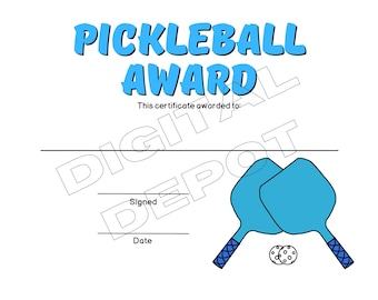 Pickleball Award Certificate | Instant Download | Printable