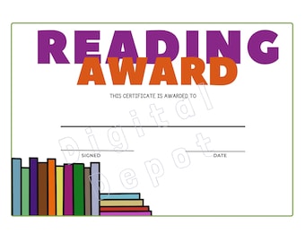 Reading Award Certificate | Instant Download | Printable