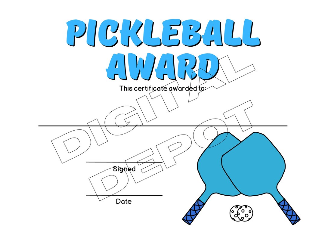 Pickleball Award Certificate Instant Download Printable Etsy