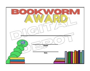 Bookworm Award | Reading | Books | Instant Download | Certificate | Printable