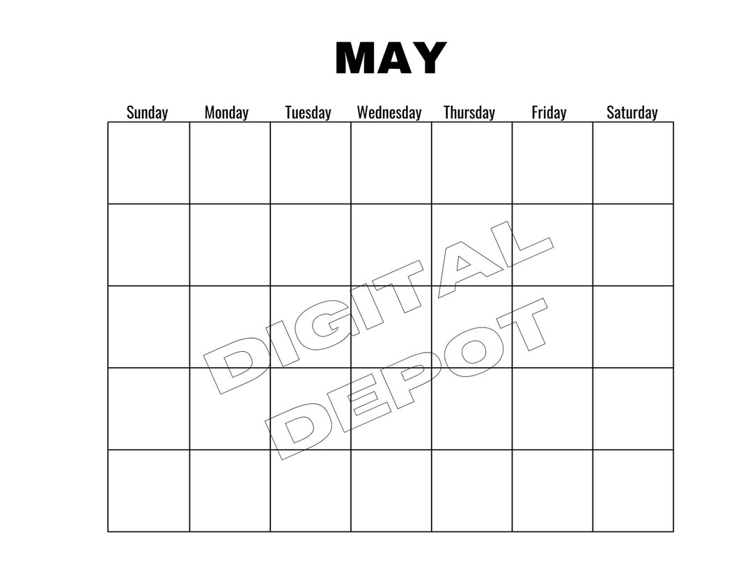 Blank May Calendar Instant Download Printable Etsy