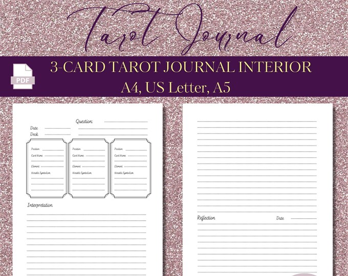 3-card Tarot Journal Printable: A4, A5, US Letter (PDF) - Etsy