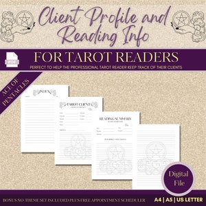 Tarot Client Information Modèles imprimables - As de denier Thème | Outils pour le lecteur de tarot professionnel