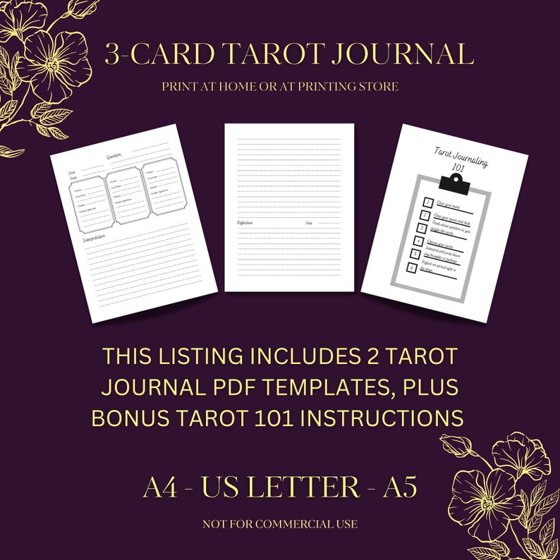 3 Card Tarot Journal, Printable Tarot Journal Interior | High-quality PDF, 3 Sizes - Etsy
