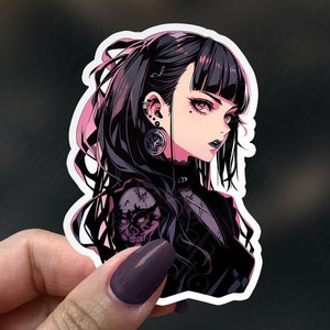 Goth Anime Girl Sticker, Durable Vinyl, Pink and Black Hair, Tattoo, Goth Girlfriend, E-Girl, Perfect for Laptops, Bottles, Cars