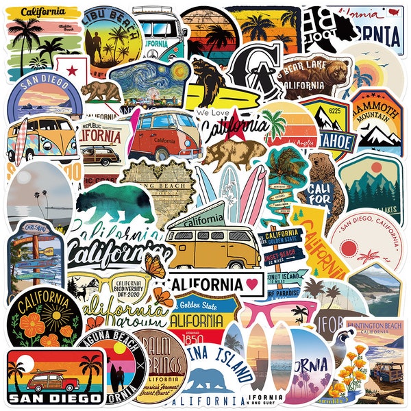 50 pcs California State Stickers | Laptop Skateboard Decals | Waterproof Non-Reflective Stickers | Phone Luggage Computer Mug Journal