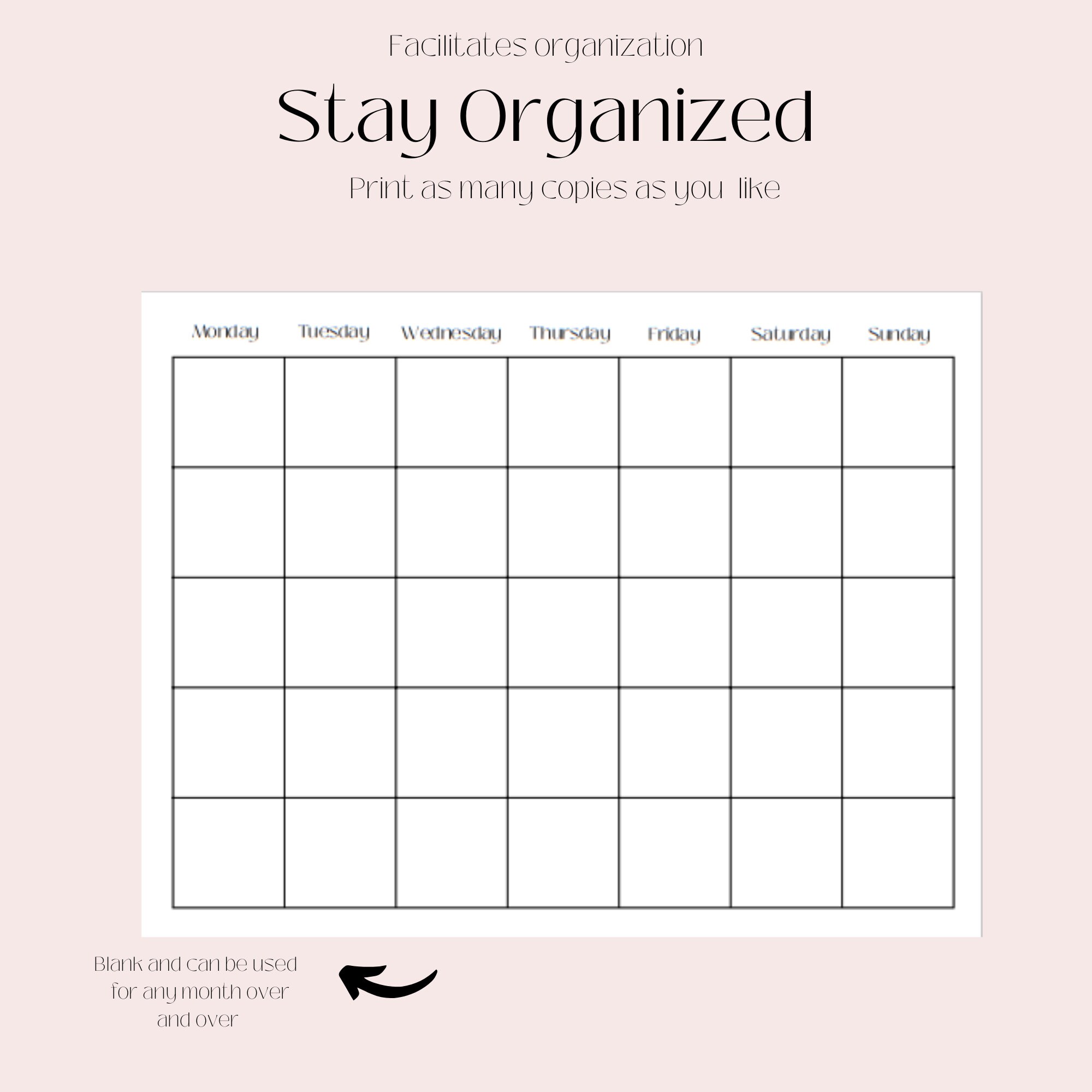 Printable Blank Monthly Landscape Calendar,minimalist Calendar Template ...