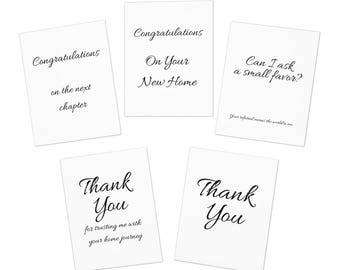 White Real Estate Card Bundle | Real Estate Thank You Cards, Congratulations  Home, Thank You Blank, Referral Request | 5-Pack 4x6 Notecards