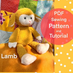 Patrón de costura de peluche de cordero, tutorial de ovejas rellenas, patrón de costura de animales de peluche, tutorial ilustrado en PDF, juguete de cordero, peluche sherpa