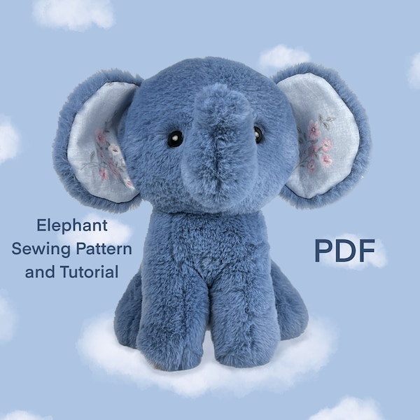 Elephant plushy toy sewing pattern, stuffed Elephant tutorial