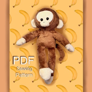 Monkey plushy toy sewing pattern, tutorial DIY stuffed Toy Monkey