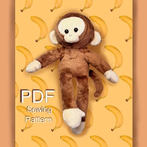 Monkey plushy toy sewing pattern, tutorial DIY stuffed Toy Monkey