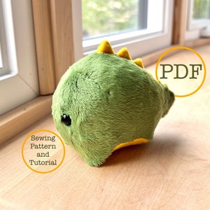 Dinosaur plushy toy sewing pattern, stuffed Kawaii Dino tutorial