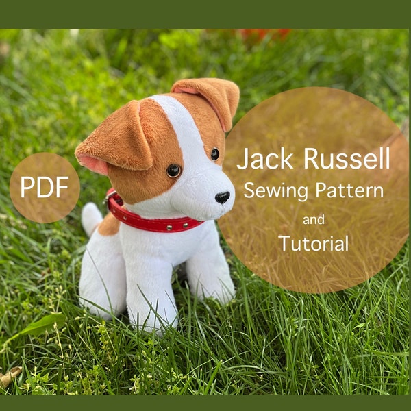 Jack Russell puppy dog plushy toy sewing pattern, stuffed dog pattern