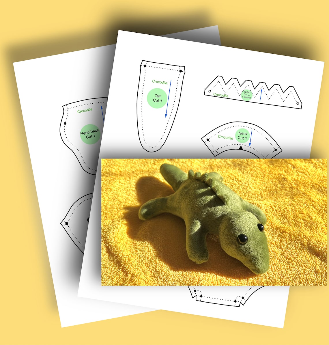 Crocodile Sewing Pattern Stuffed Animal DIY Alligator Plush Toy Sewing ...