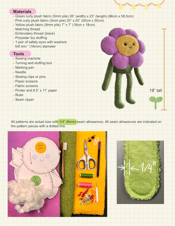 Mr. Flower ぬいぐるみの縫製パターン：19インチのぬいぐるみ（PDF