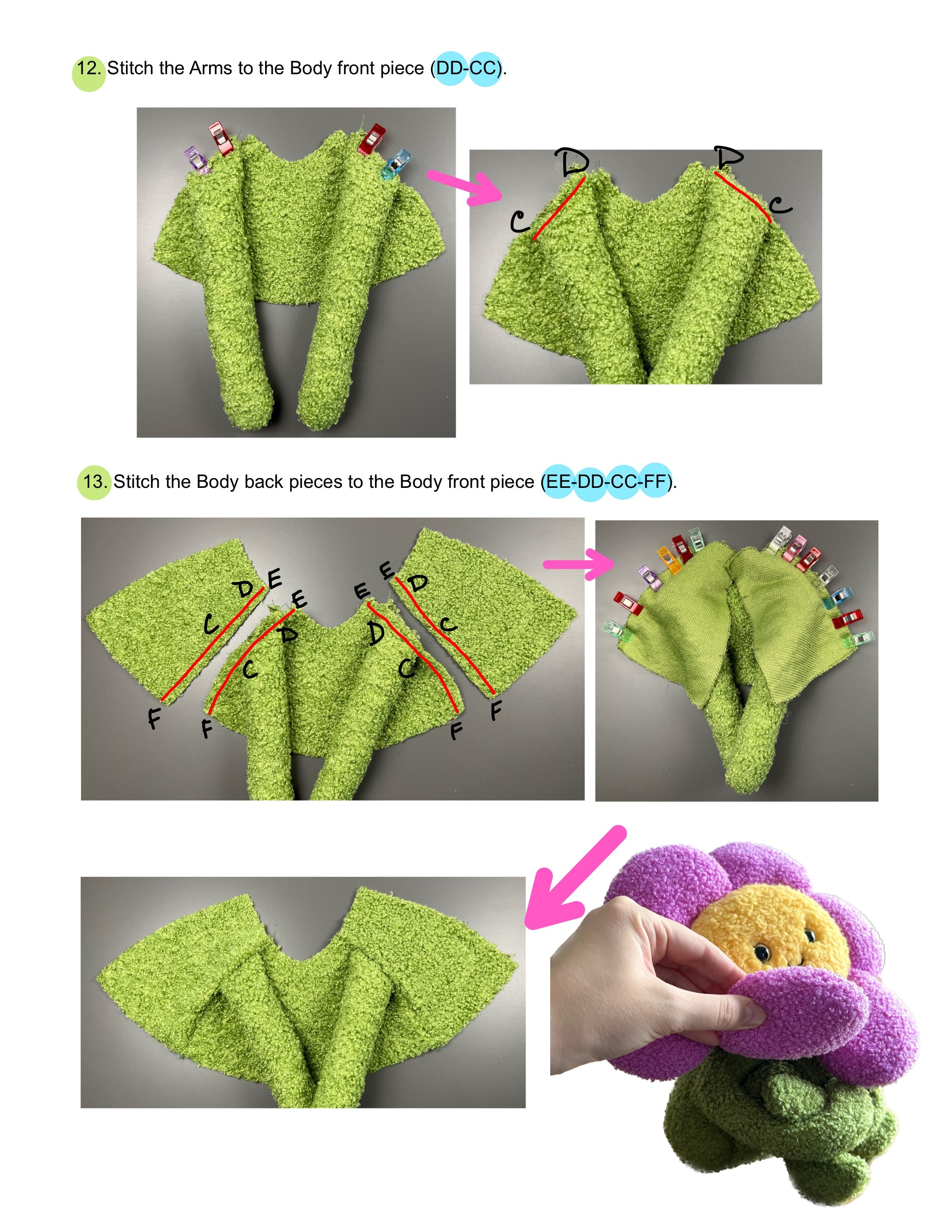 Mr. Flower ぬいぐるみの縫製パターン：19インチのぬいぐるみ（PDF