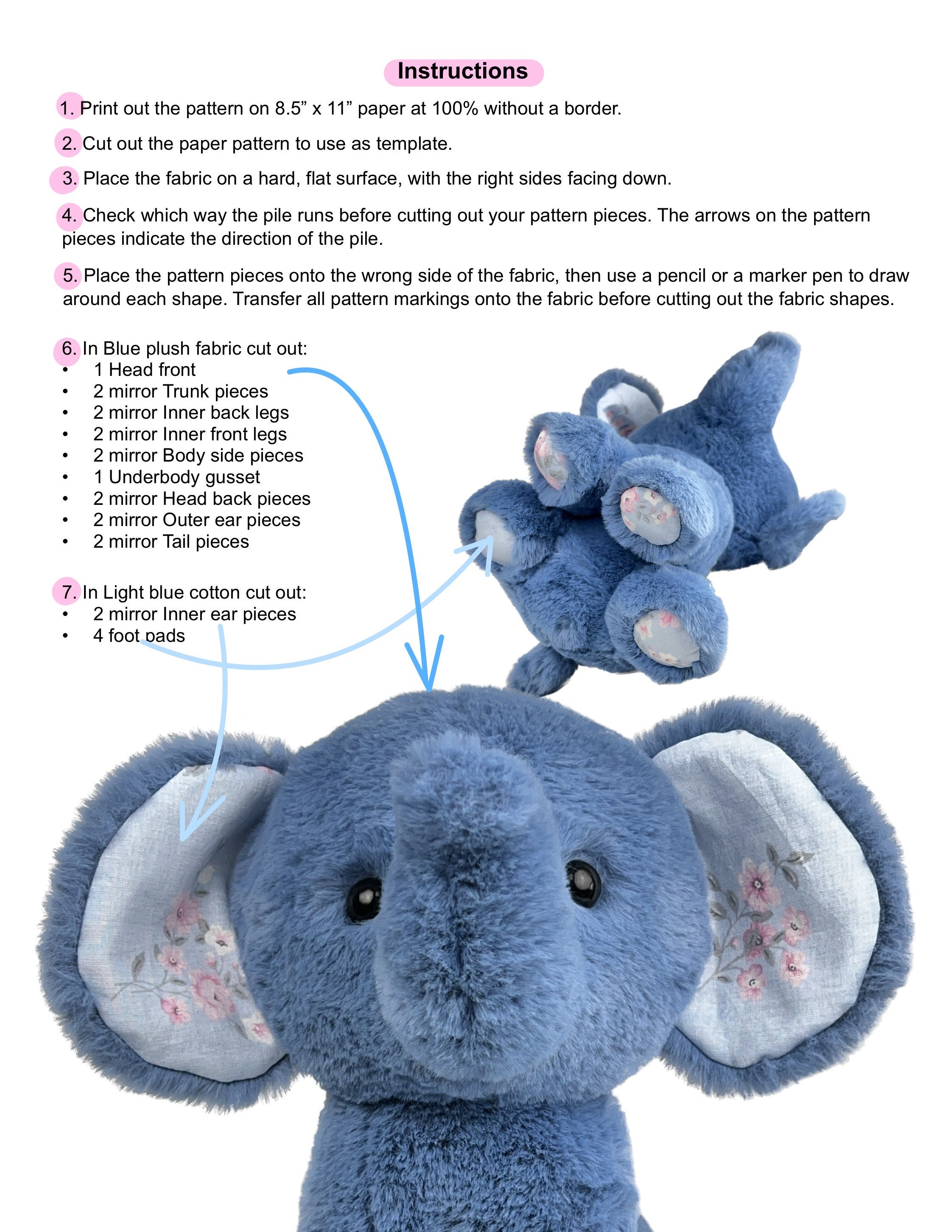 Elephant Plushy Toy Sewing Pattern Stuffed Elephant Tutorial - Etsy UK