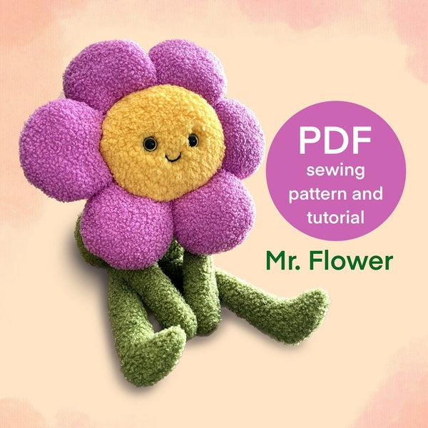 Flower plushy toy sewing pattern, stuffed flower pattern