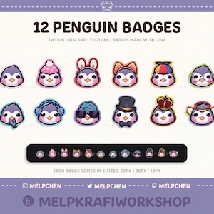 PENGUIN BADGES (12) | Twitch | Discord | YouTube | Blue Penguin Badge Pack
