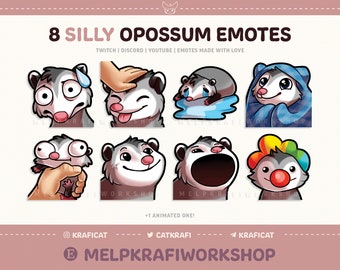 ÉMOTES D'OPOSSUM SIMPLES (8) | Twitch | Discorde | YouTube | Pack d'émotes Opossum stupide