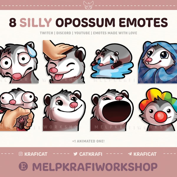 SILLY OPOSSUM EMOTES (8) | Twitch | Discord | YouTube | Silly Opossum Emote Pack