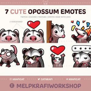CUTE OPOSSUM EMOTES (7) | Twitch | Discord | YouTube | Cute Opossum Emote Pack
