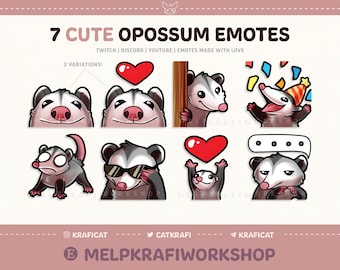 EMOTES OPOSSUM MIGNONS (7) | Twitch | Discorde | YouTube | Pack d'émoticônes Opossum mignon