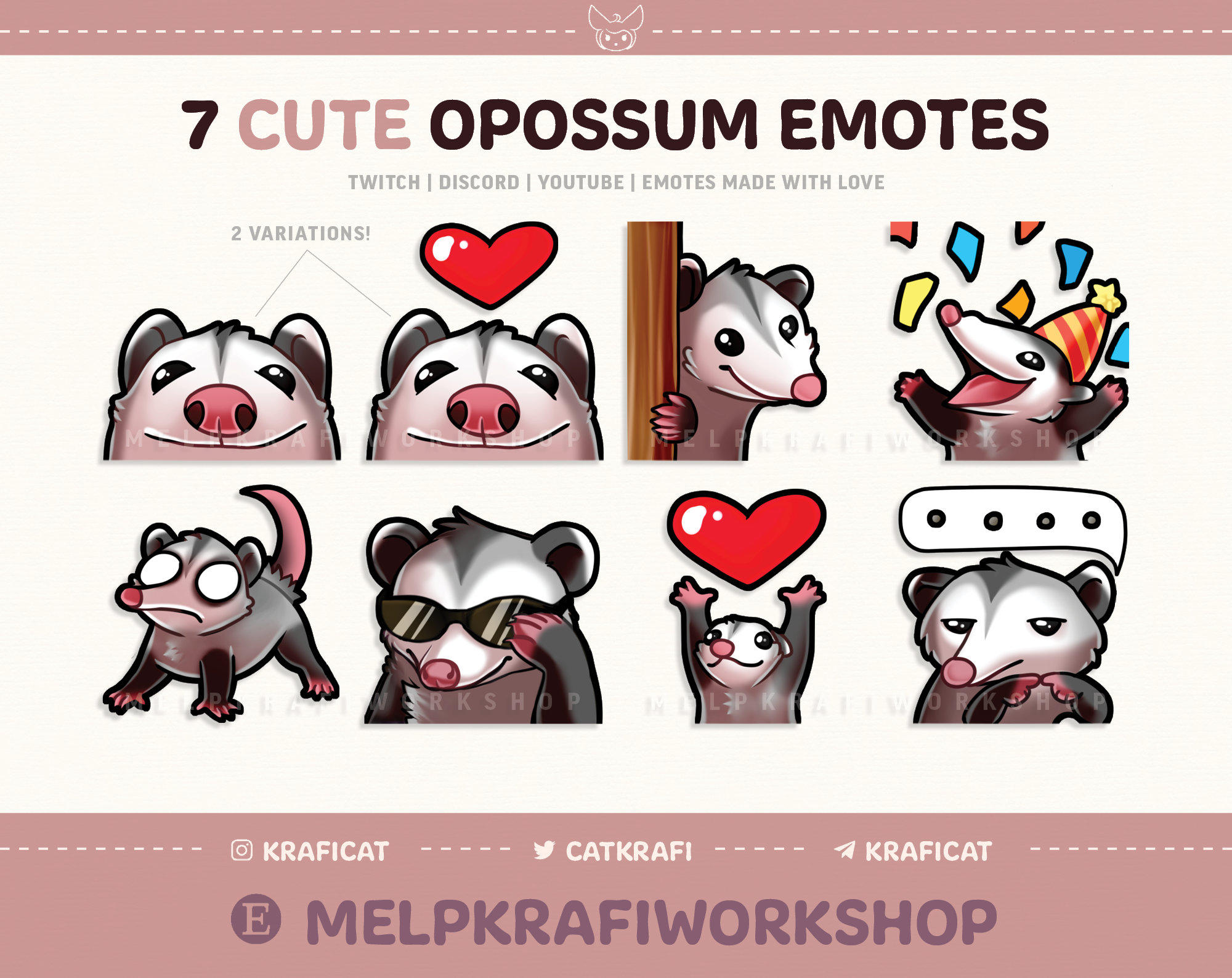 CUTE OPOSSUM EMOTES 7 Twitch Discord Youtube Cute Opossum Emote Pack - Etsy