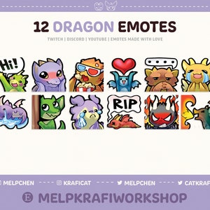 DRAGON EMOTES (12) | Twitch | Discord | YouTube | Colorful Dragon Emote Pack