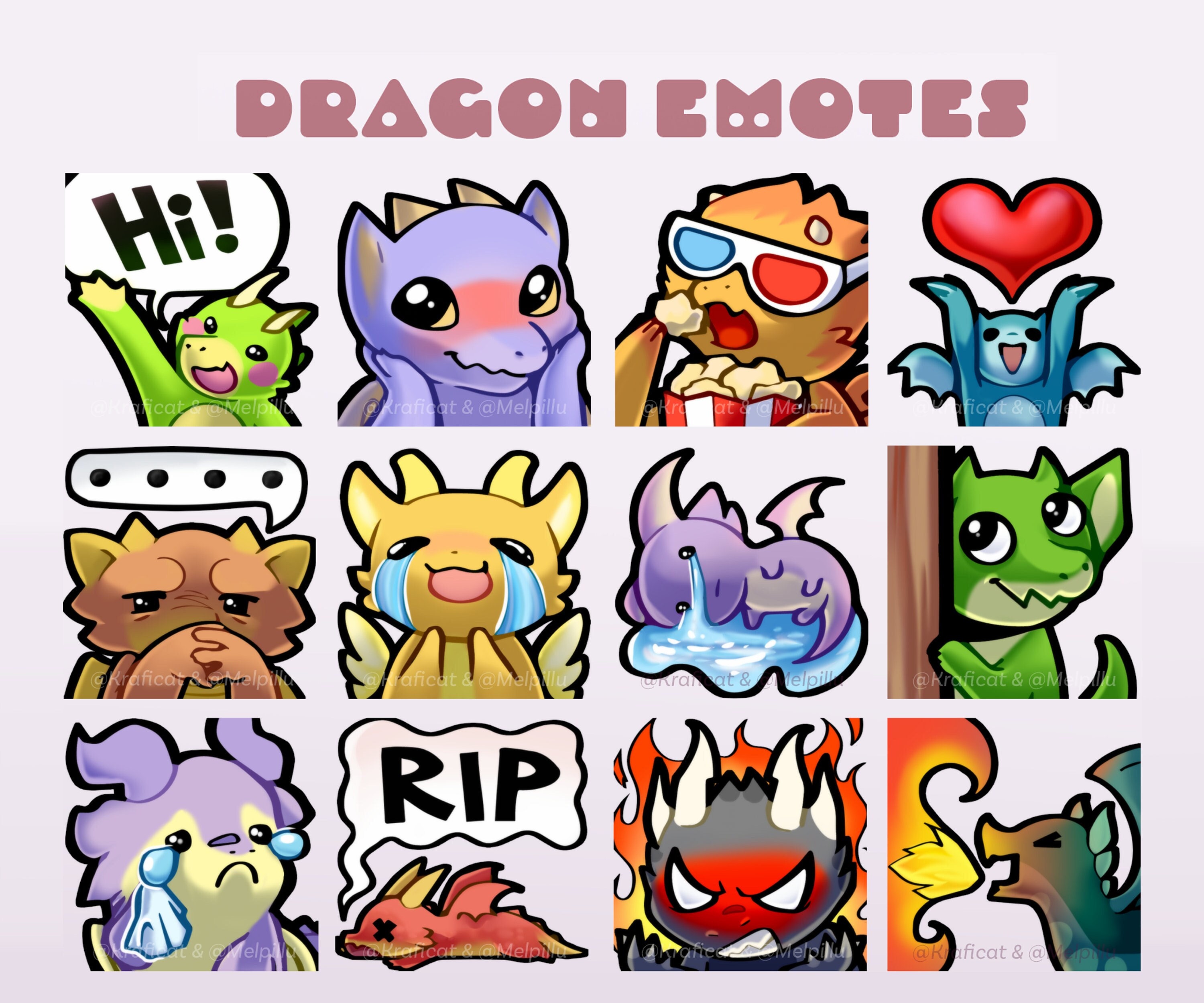 DRAGON EMOTES 12 Twitch Discord Youtube Delightful Etsy UK