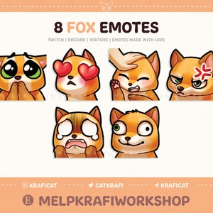 FOX EMOTES (6) | Twitch | Discord | YouTube | Cute Orange Fox Emote Pack