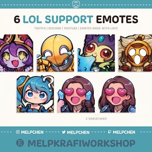 EMOTE DI SUPPORTO LOL (6) / Twitch / Discord / YouTube / Pacchetto emote di League of Legends carino