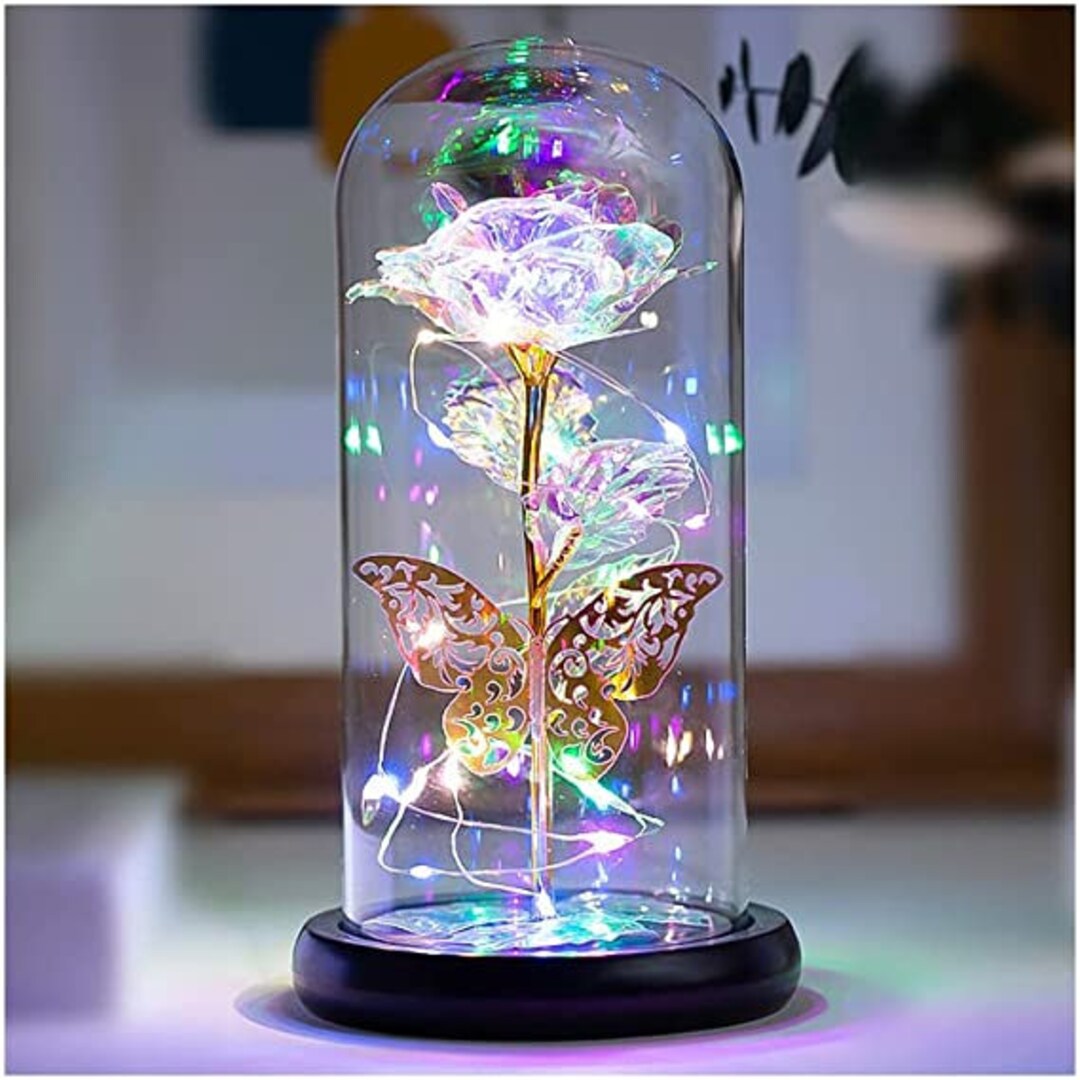 Colorful Lighted Enclosed Glass Rose Etsy