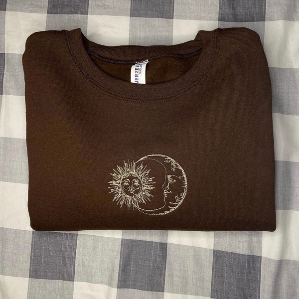 Sun and Moon Embroidered Sweatshirt - Crewneck Embroidery