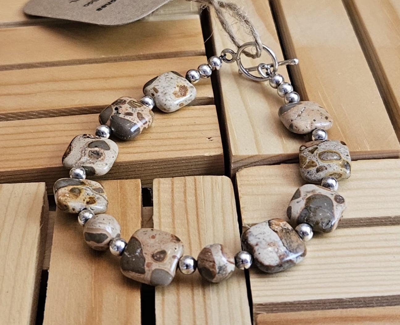 Safari Jasper Squares With Sterling Silver Beads and Toggle Clasp