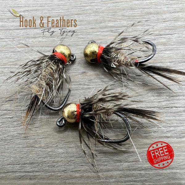 Guides Choice, Hares Ear with Soft Hackle Fly for Trout Fishing, Jig style  (sold in sets of 3)