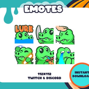 6x Cute Gator Static Emotes | Twitch, Discord, Youtube, TikTok Streaming | Lurk HYPE Jam Sad Cry RIP
