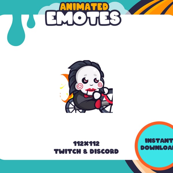 Jigsaw Ride Halloween Animated Emote | for Twitch, Discord and more! | Doll Toy Bike Retro Monster Emote