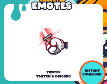 May include: Animated Twitch and Discord emote featuring a white hand holding a red lightsaber with a white and black handle. The emote is 112x112 pixels.