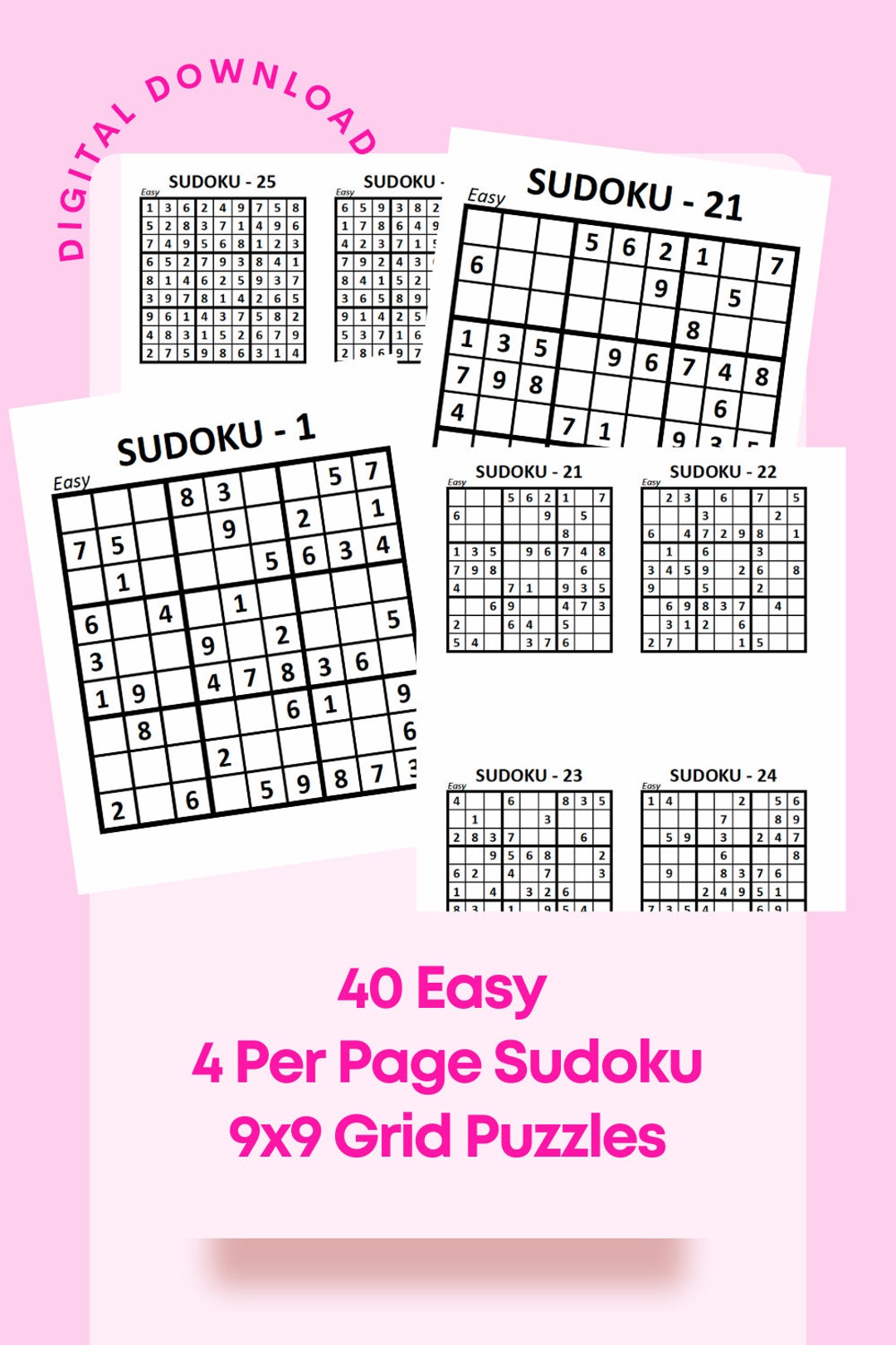 Downloadable and Printable 4 per Page of 40 Sudoku Puzzles (9x9 Grid ...