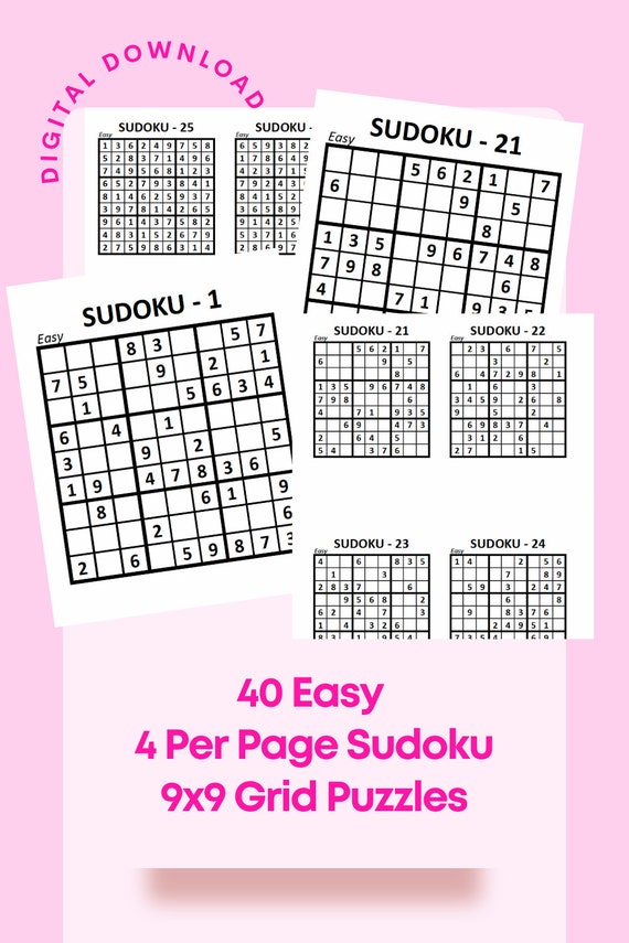 Downloadable and Printable 4 per Page of 40 Sudoku Puzzles - Etsy