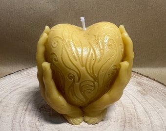 Heart in Hands Candle - 100% Beeswax