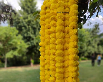 Guirnalda de caléndula india hecha a mano: decoración para bodas y fiestas (1,3 a 1,5 metros)